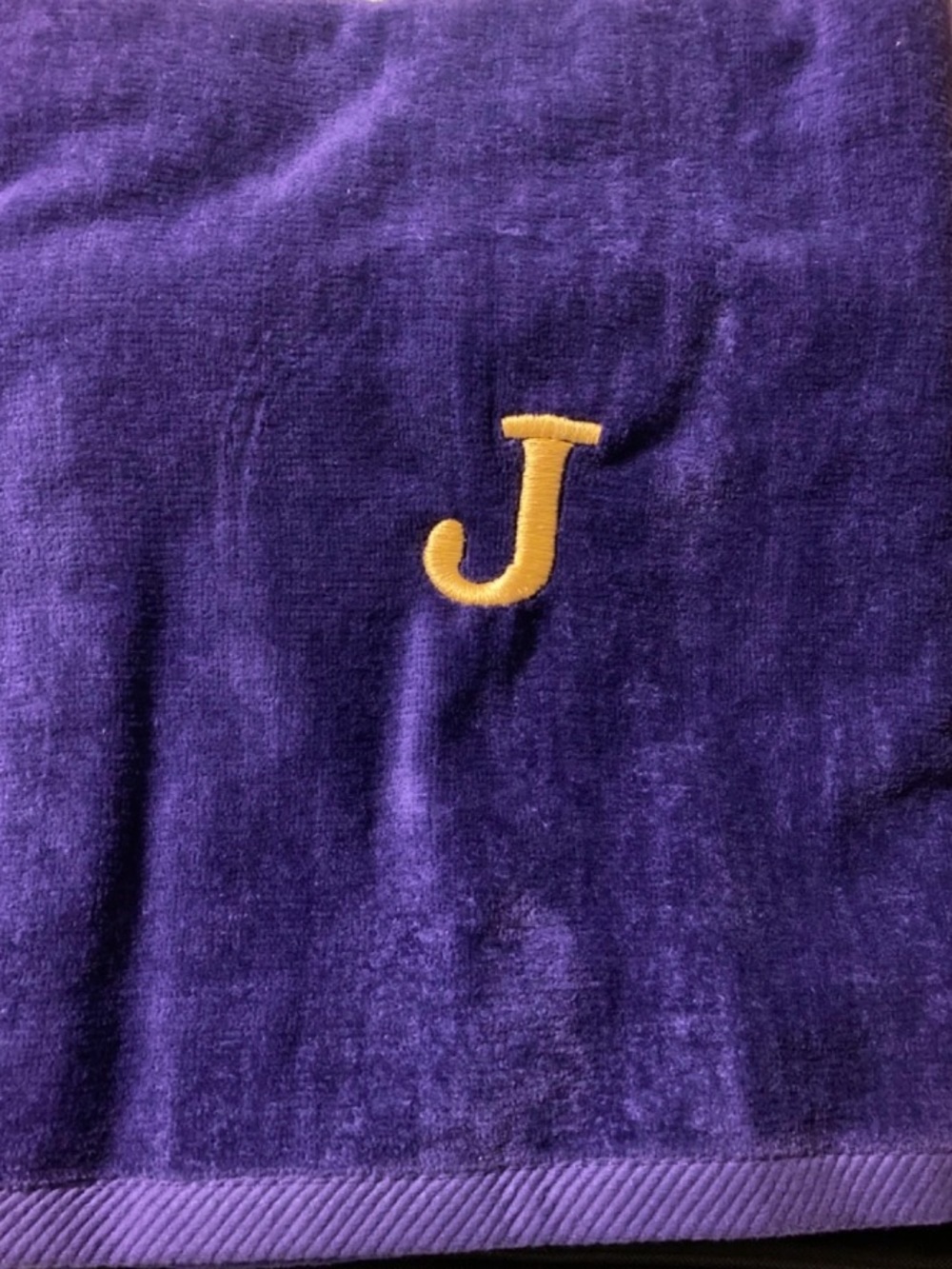 Purple Towel with Gold Embroidered 'J'
